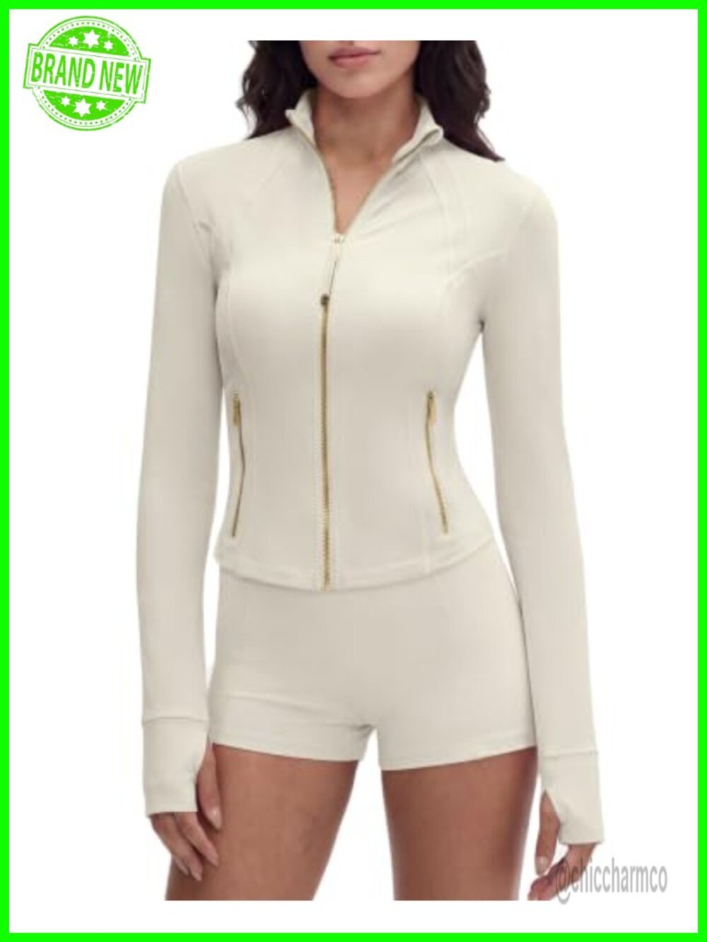 Lightweight Cropped Athletic Jacket with Thumb Holes Full Zip Workout